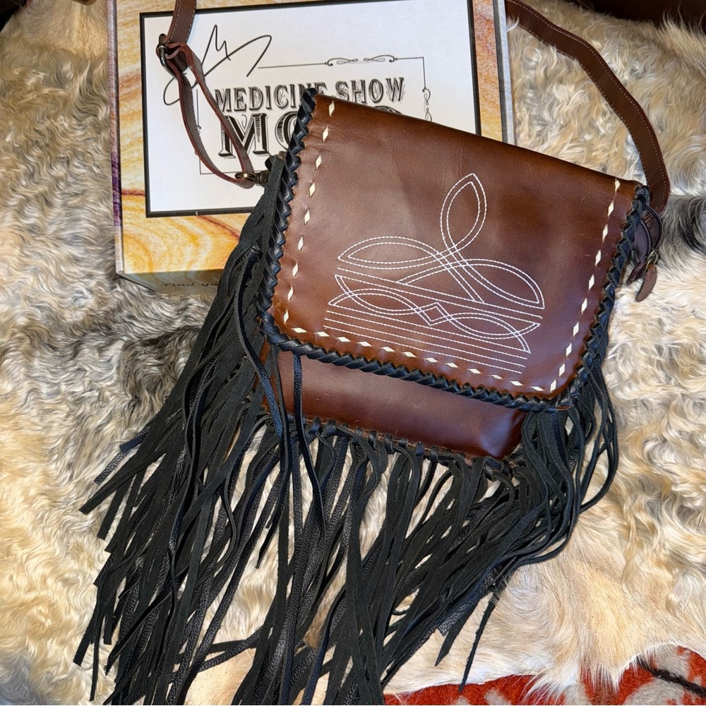 Fringed Leather Western Crossbody by Medicine Show Mojo